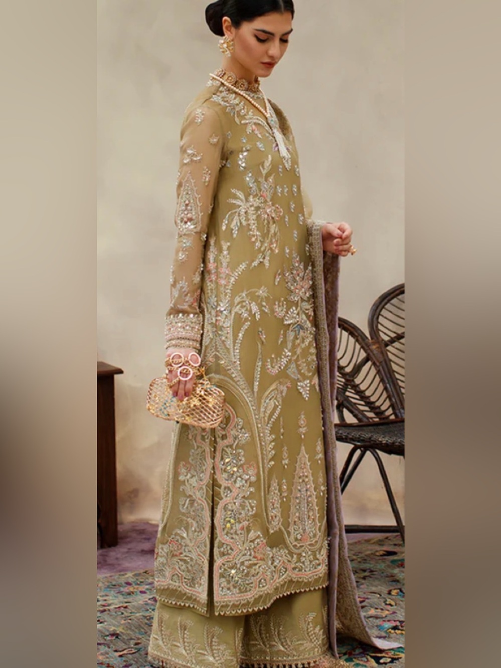 Embroidered Olive Formal Women's Dress orginal Suffase brand large fully lined
